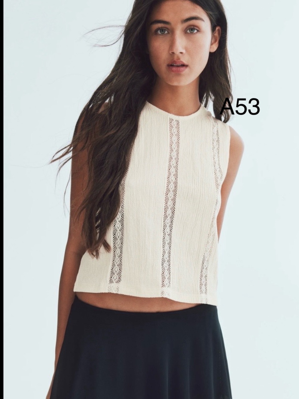 H&M Cream Sleeveless Lace-Panel Crop Top